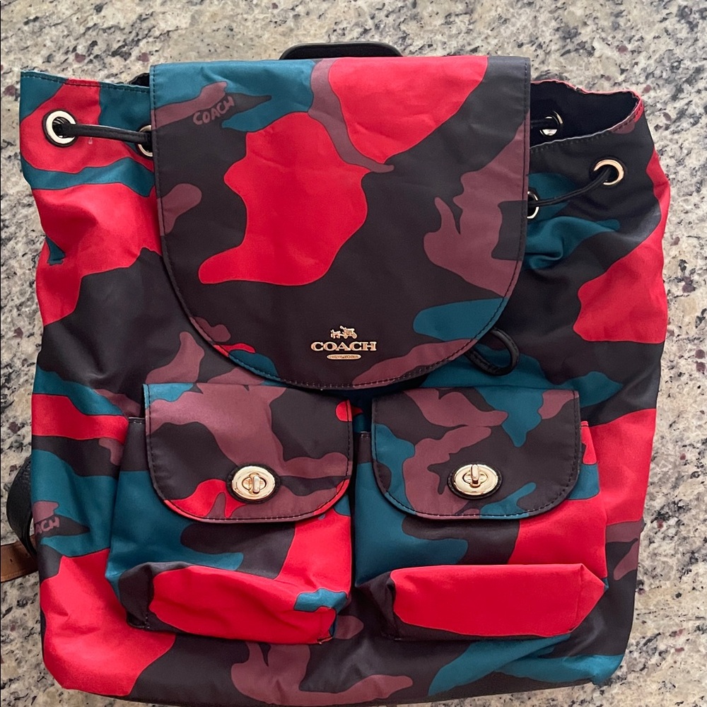 Coach Men's Red and Black Camouflage Backpack
